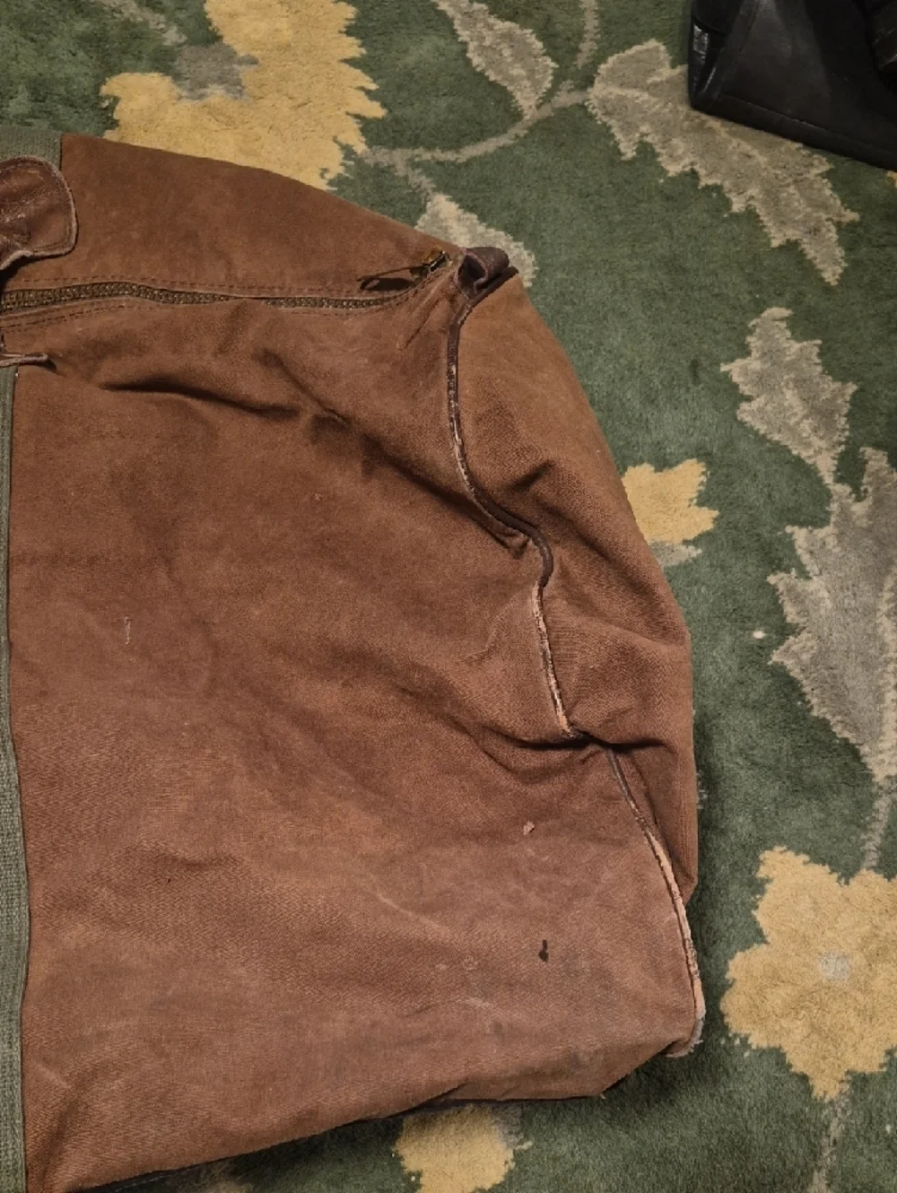 L.L. Bean Brown Canvas Duffel with Green Straps